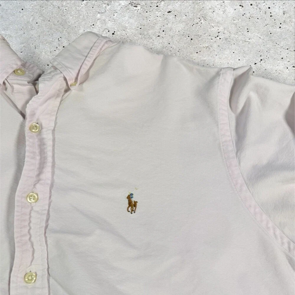 Polo Ralph Lauren Oxford Shirt Men 17.5 34/35 Pink Classic Fit Cotton Flaws - Picture 8 of 15